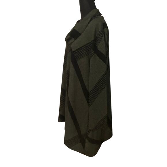 Yushi Lagenlook Asymmetrical Tunic Top Green Black Cowl Neck Pocket Medium Large - Picture 4 of 9